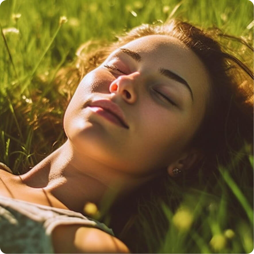 female relaxing on grass