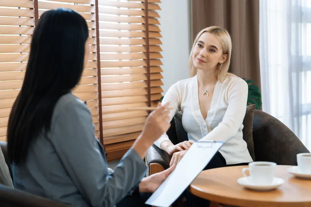 Psychological Consultation Gaining Improvement On Mental Problem Happy Young Female